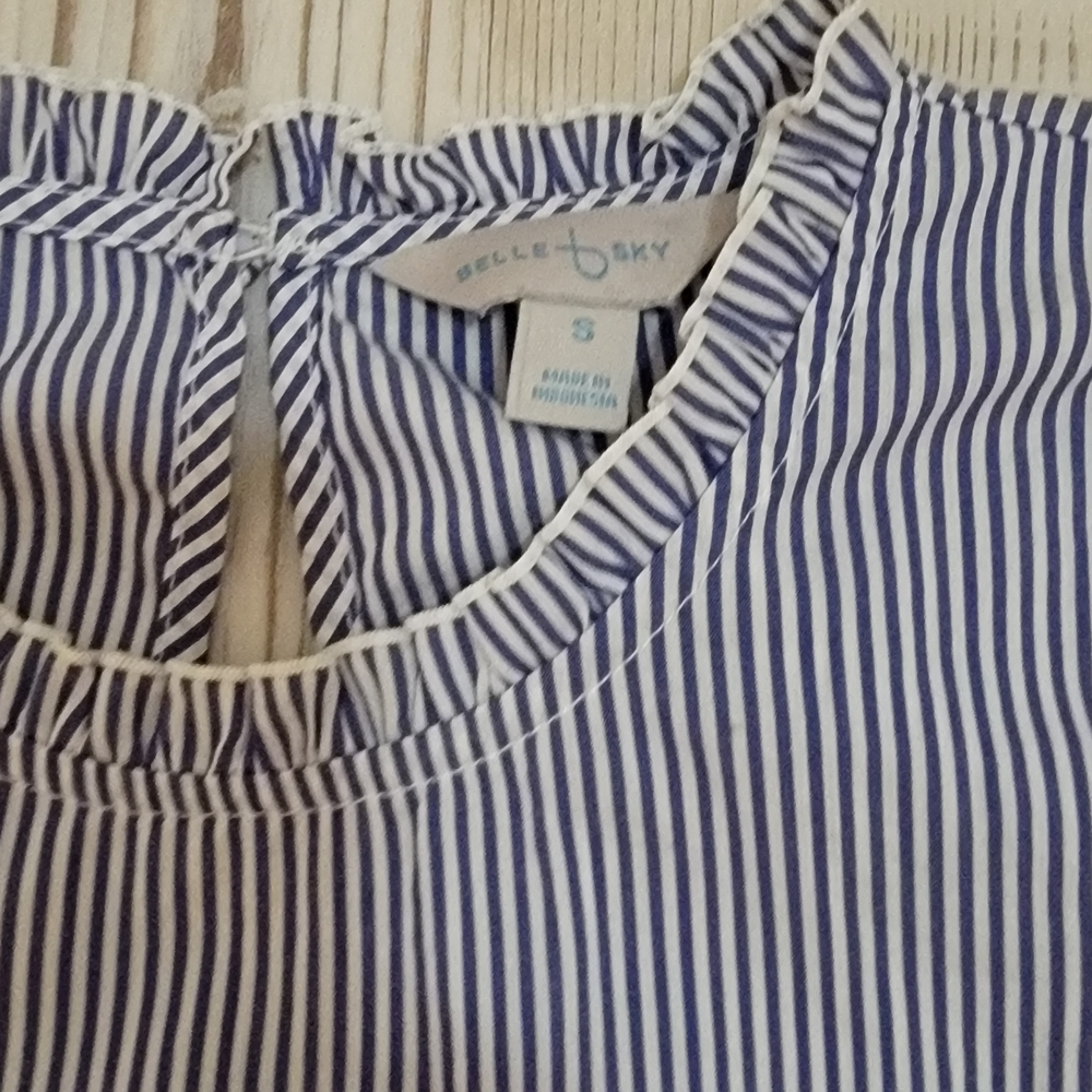 Belle Sky Striped Cold-Shoulder Blouse with Tie Bow Accents Small Nautical - Picture 3 of 5